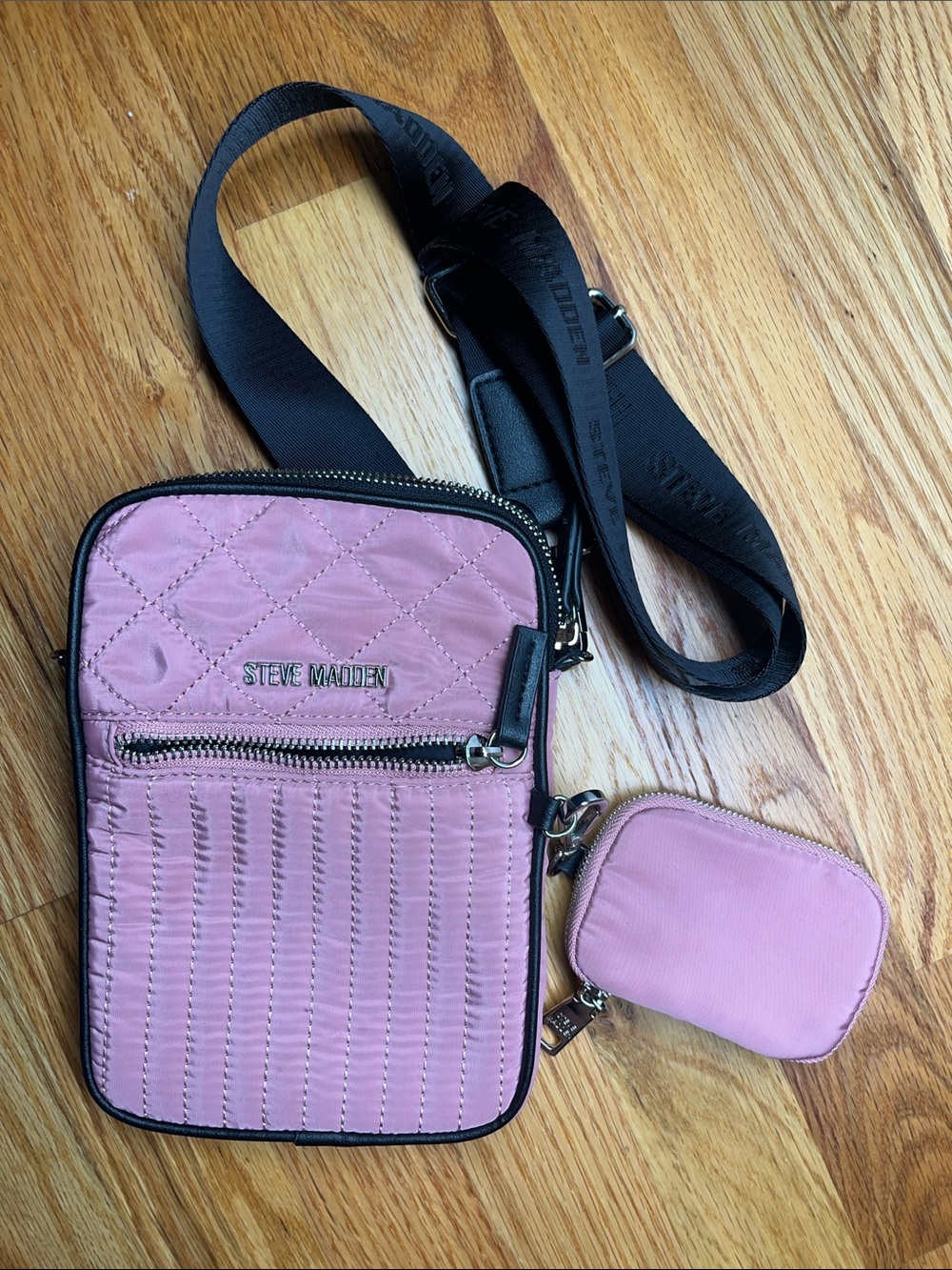 Steve Madden Pink Quilted Bag with Detachable Coin Pouch